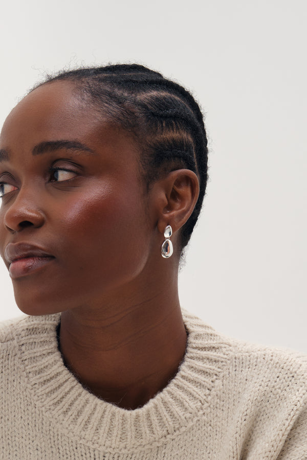 Silver Pebble Drop Earrings