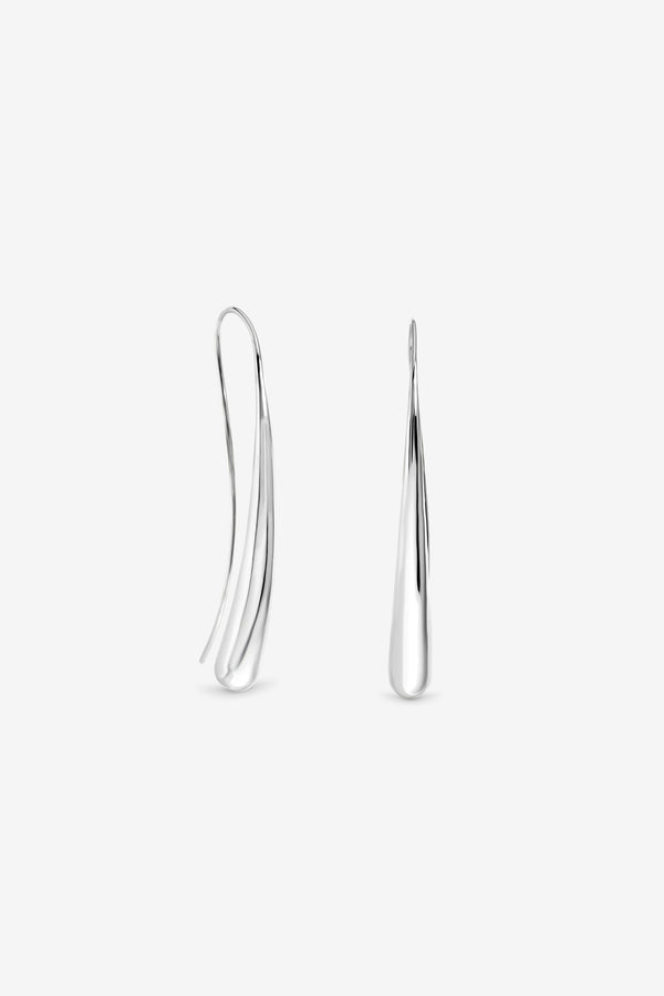 Silver Organic Long Teardrop Earrings