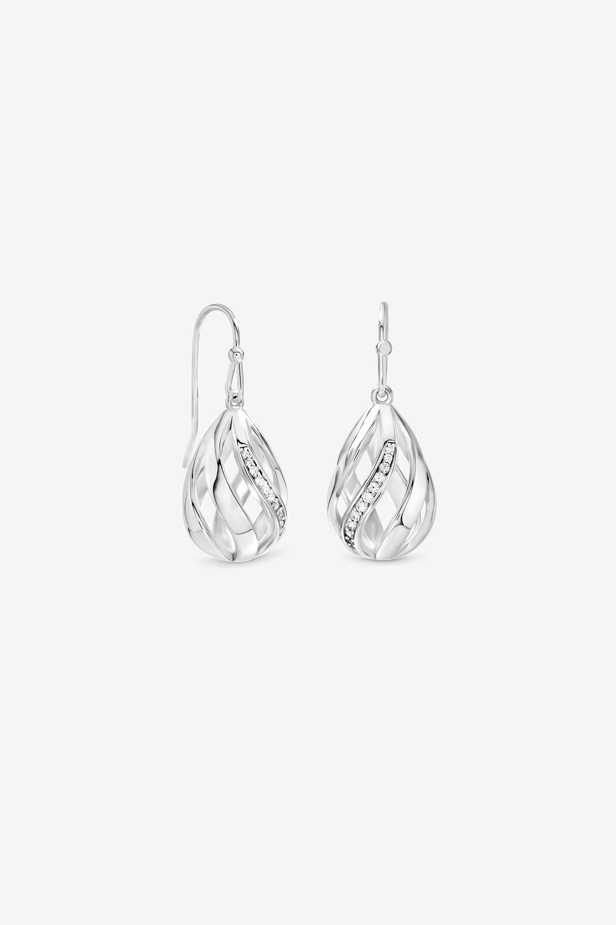 Silver Crystal Open Cage Fishhook Earrings
