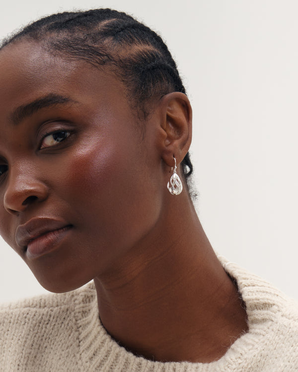 Inicio Silver Crystal Open Cage Fishhook Earrings