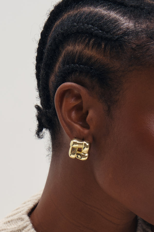 Inicio Gold Plated Woven Sqaure Studs