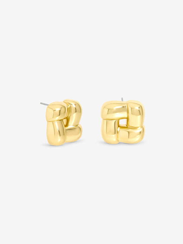 Inicio Gold Plated Woven Sqaure Studs
