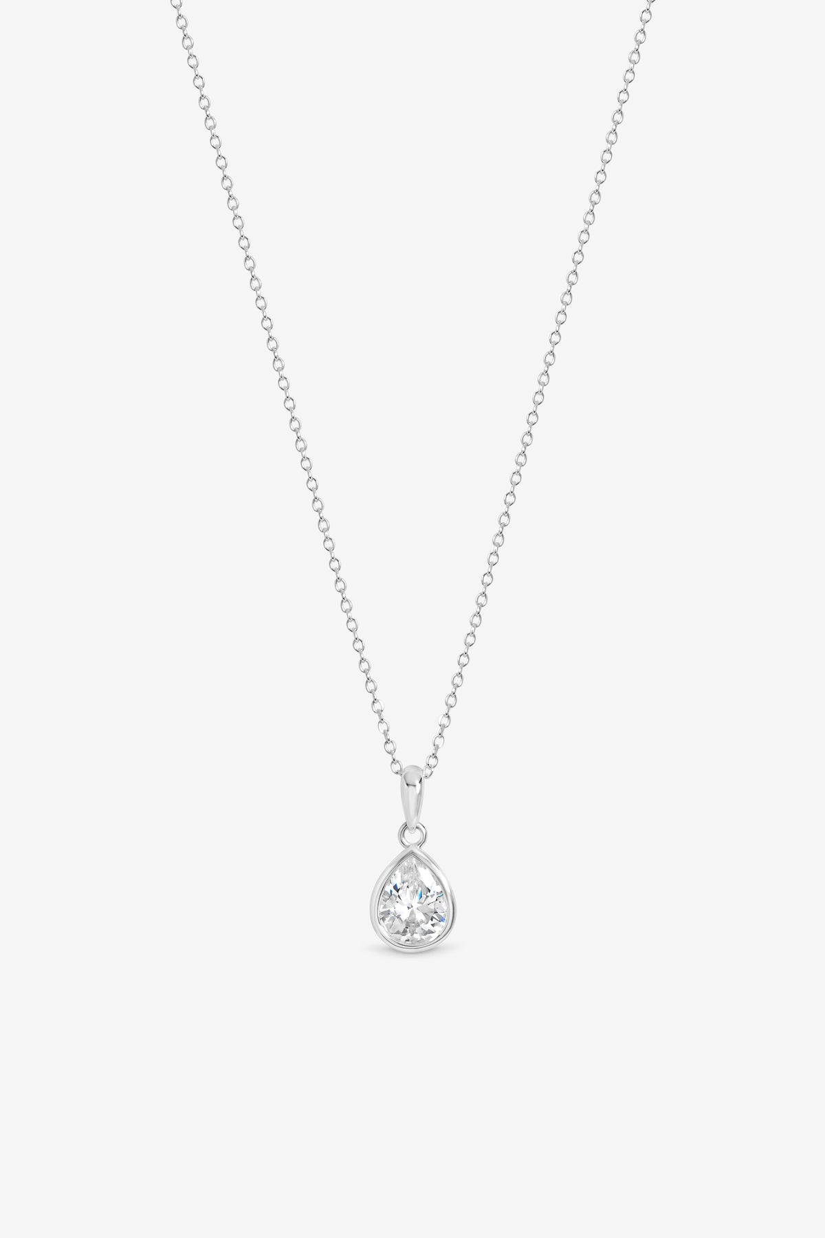 SILVER PEAR BEZEL PENDANT