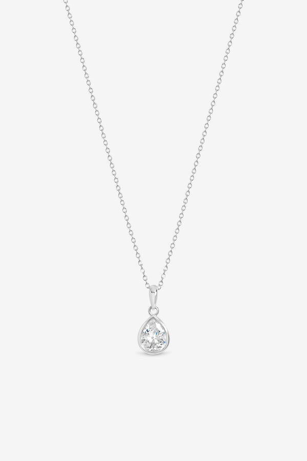 SILVER PEAR BEZEL PENDANT