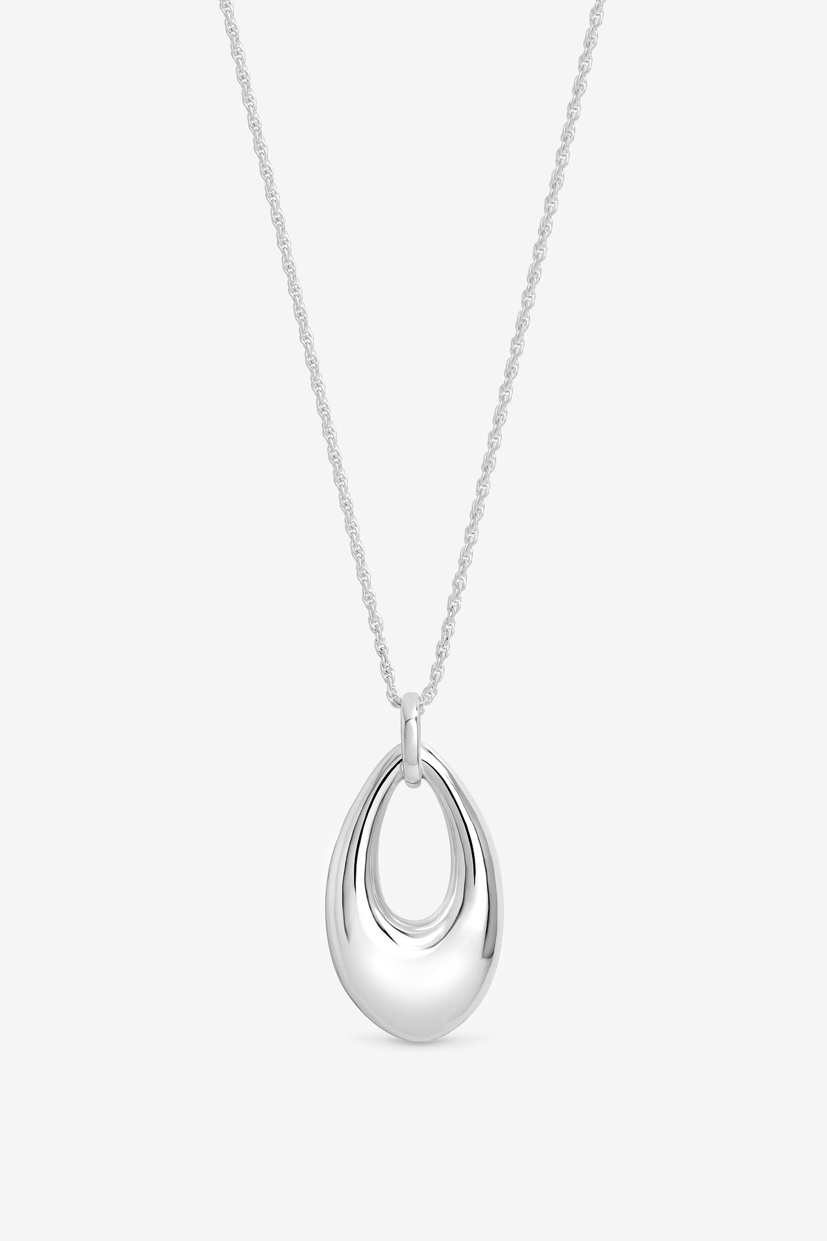SILVER OPEN OVAL LONG POLISHED PENDANT