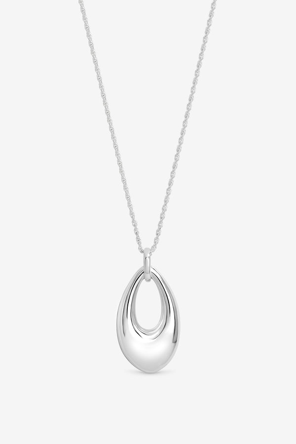 SILVER OPEN OVAL LONG POLISHED PENDANT