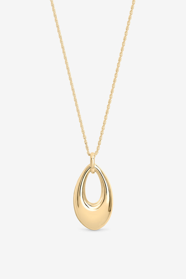 GOLD OPEN OVAL LONG POLISHED PENDANT