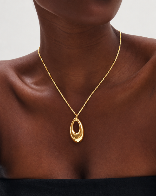 Inicio Gold Open Oval Long Polished Pendant - Gift Pouch