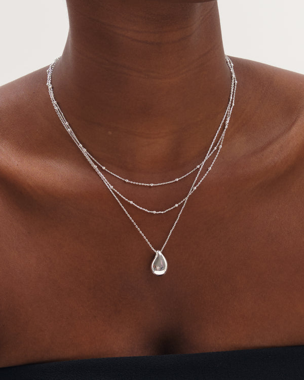 Inicio Silver Double Row Station Droplet Necklace
