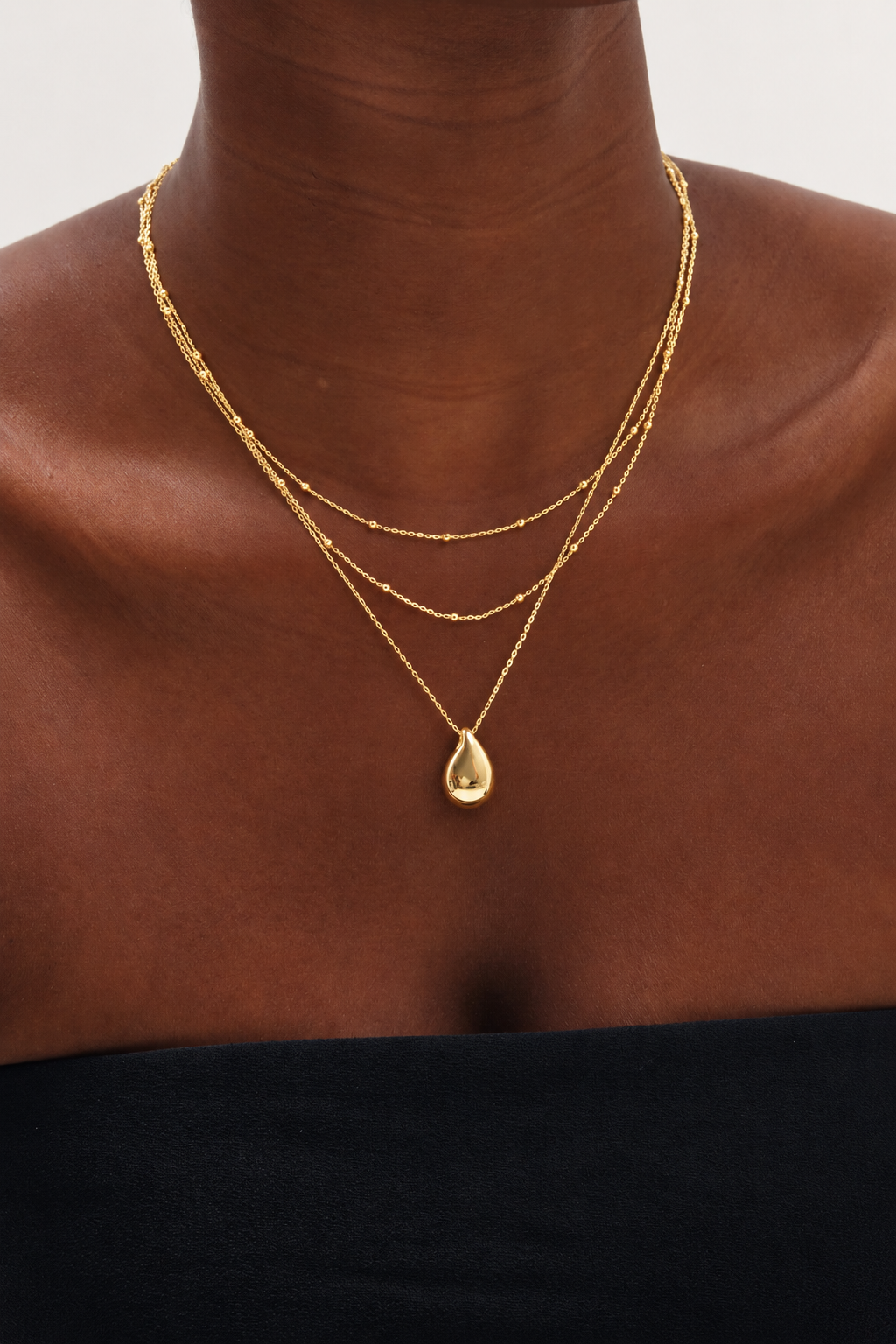 Inicio Gold Double Row Station Droplet Necklace