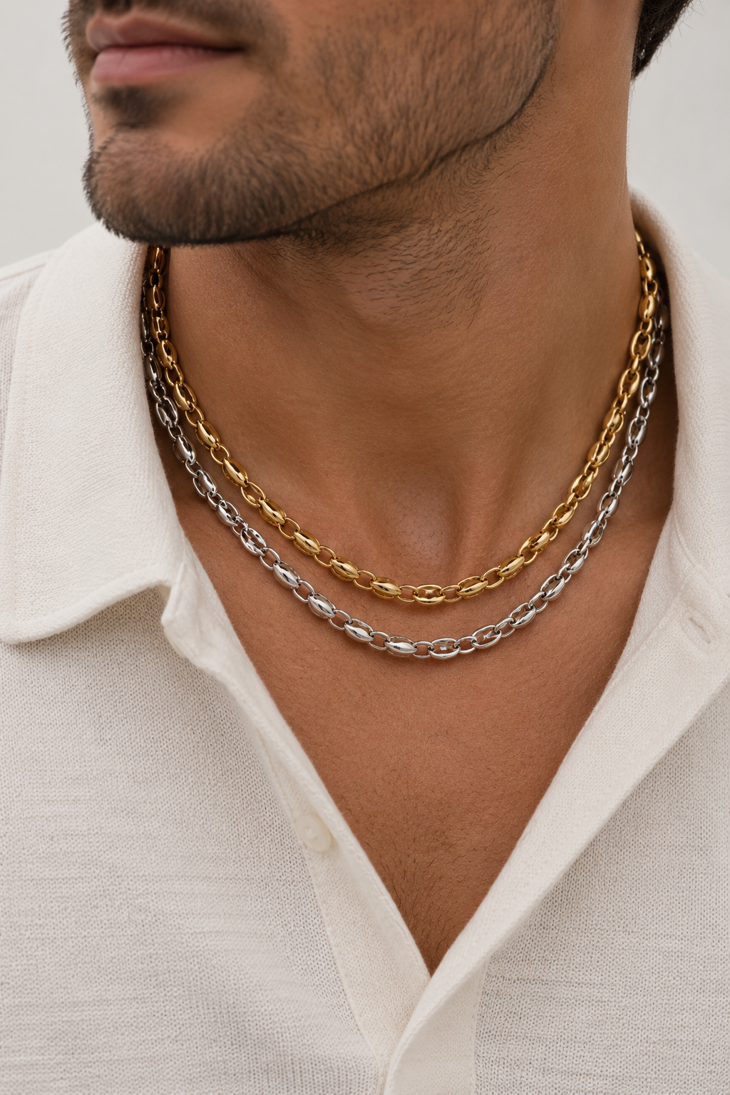Inicio Men's Steel Plated Waterproof Oval Link Chain Necklace