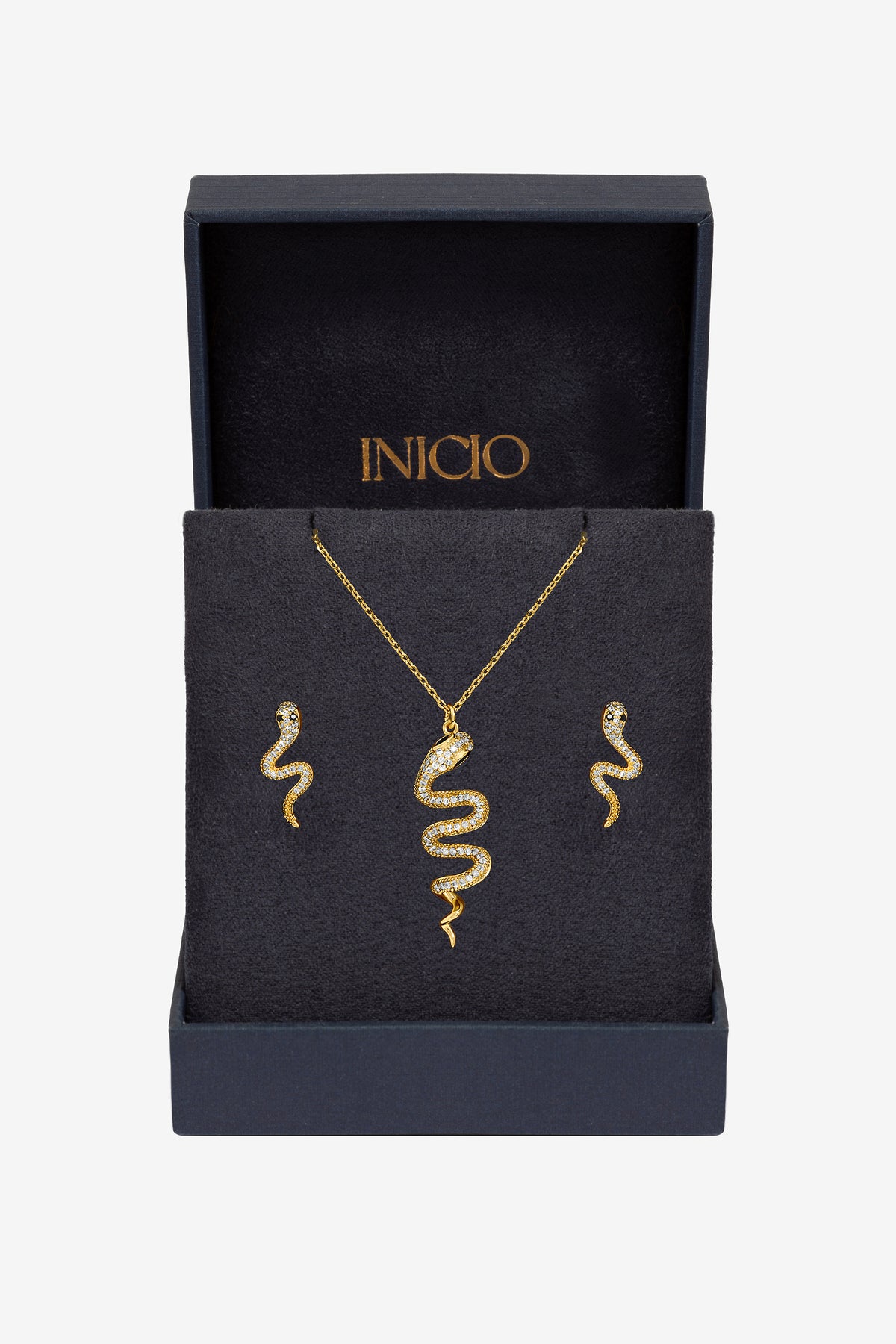 Inicio 14ct Gold Plated and Cubic Zirconia Snake Set - Gift Box