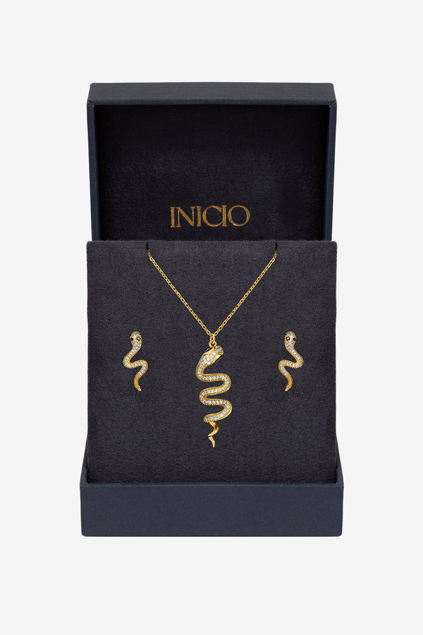 Inicio 14ct Gold Plated and Cubic Zirconia Snake Set - Gift Box