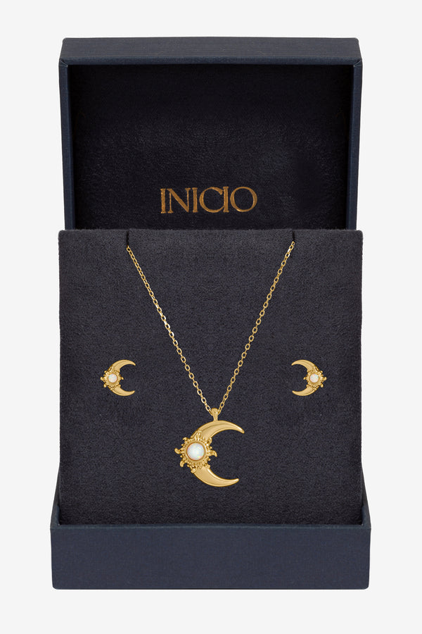 Inicio Gold Plated and Opal Moon Set - Gift Box