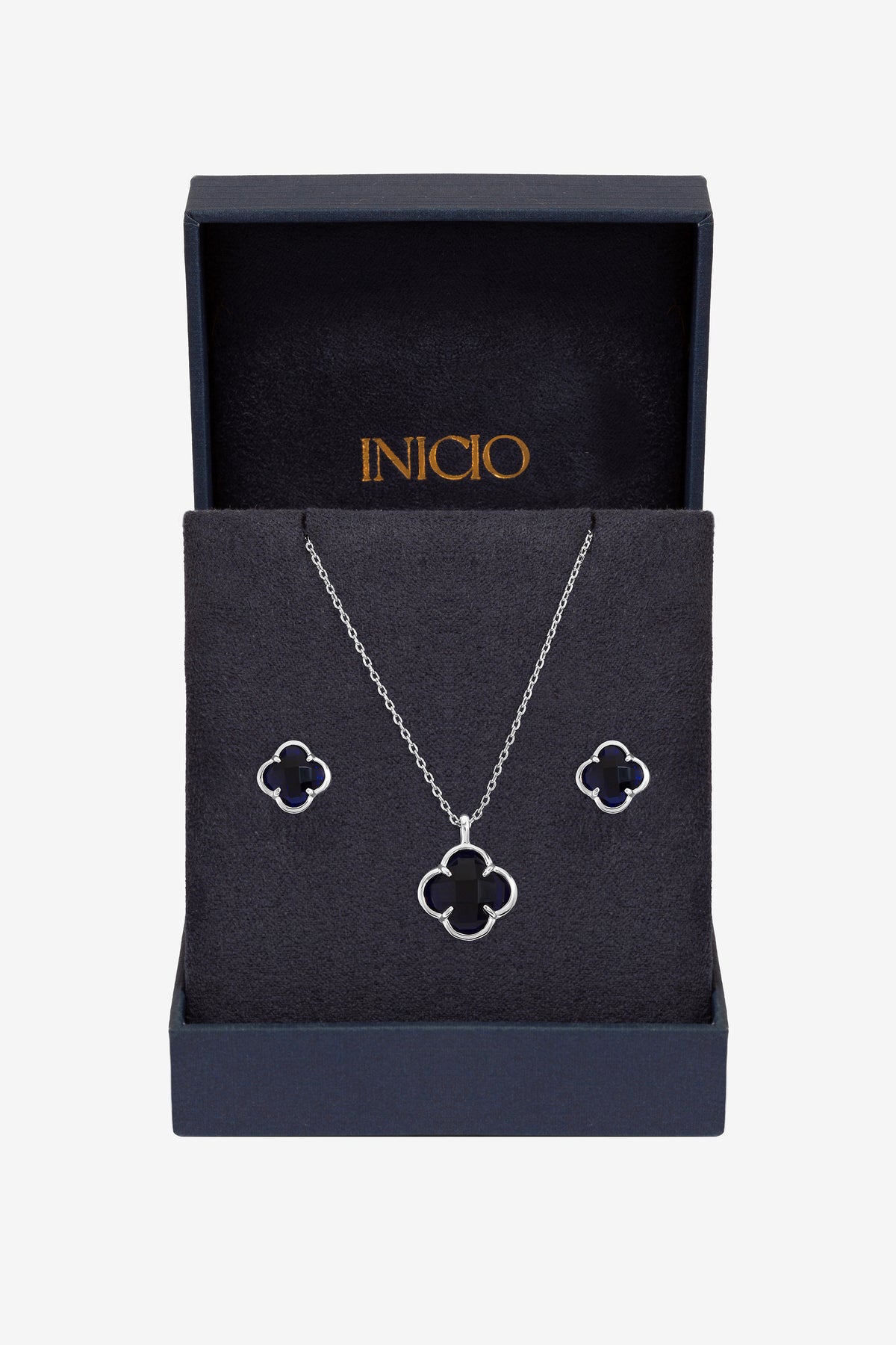 Inicio Silver Sapphire Clover Set - Gift Box
