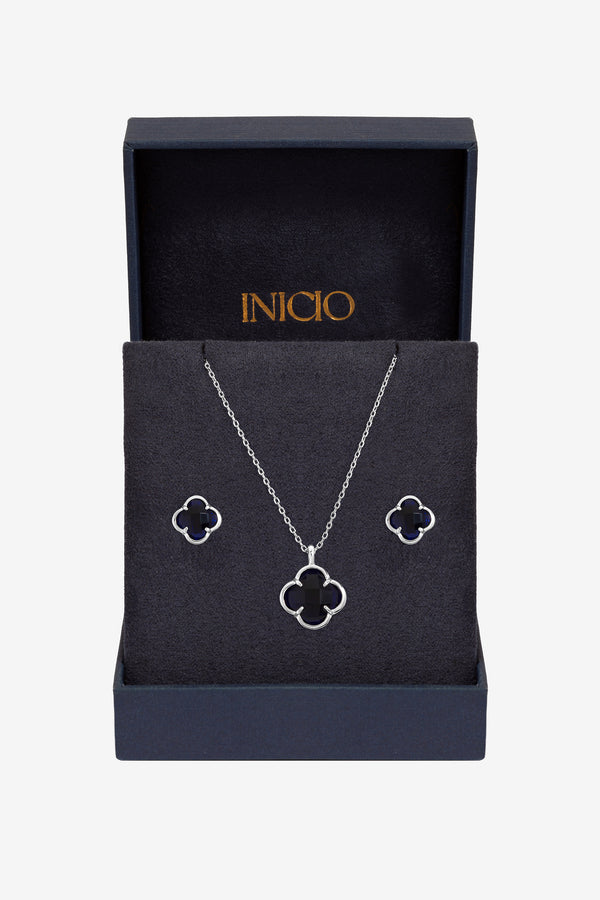 Inicio Silver Sapphire Clover Set - Gift Box