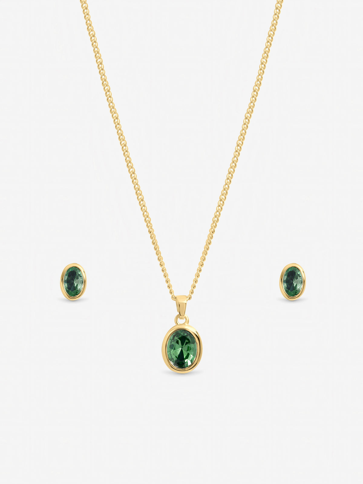 Inicio Gold Emerald Oval Bezel Set - Gift Box