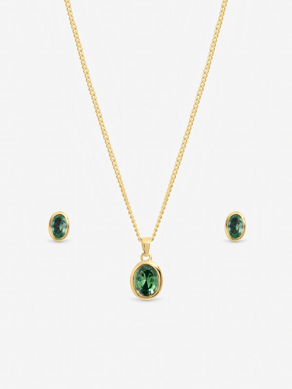 Inicio Gold Emerald Oval Bezel Set - Gift Box