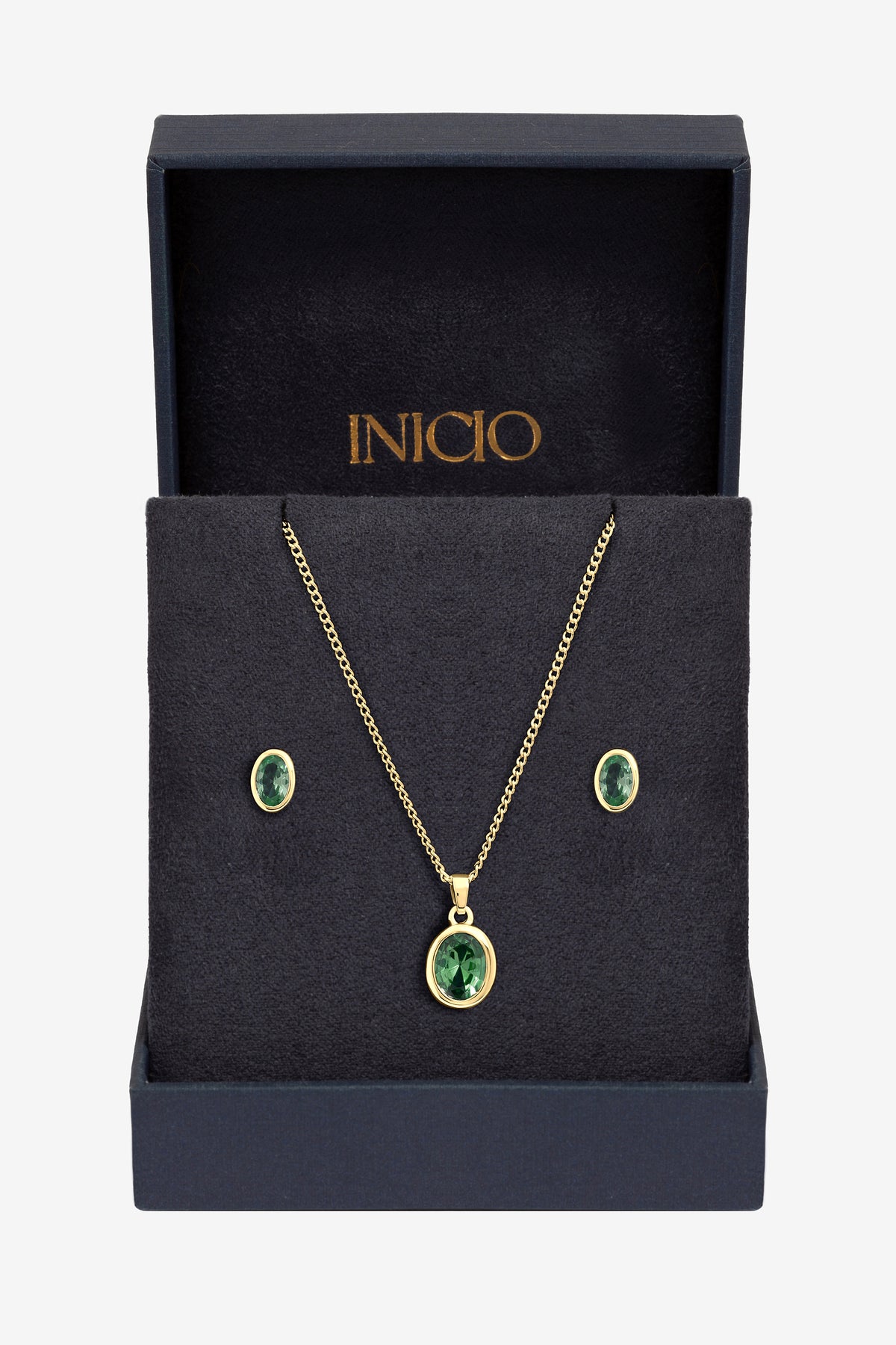 Inicio Gold Emerald Oval Bezel Set - Gift Box