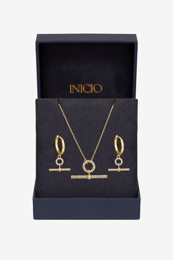 Inicio Gold Pave T-Bar Set - Gift Box