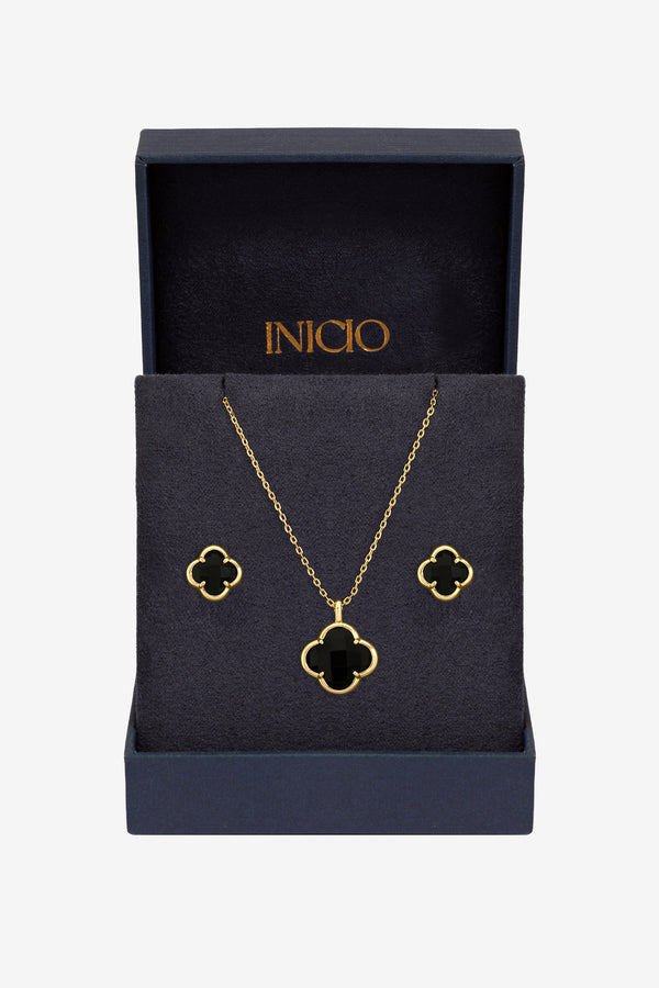 Inicio Gold And Jet Clover Set