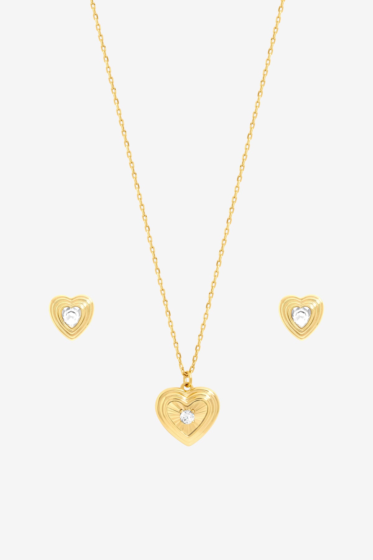 Inicio Gold Crystal Ridged Heart Set
