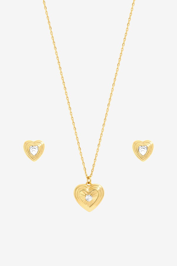 Inicio Gold Crystal Ridged Heart Set