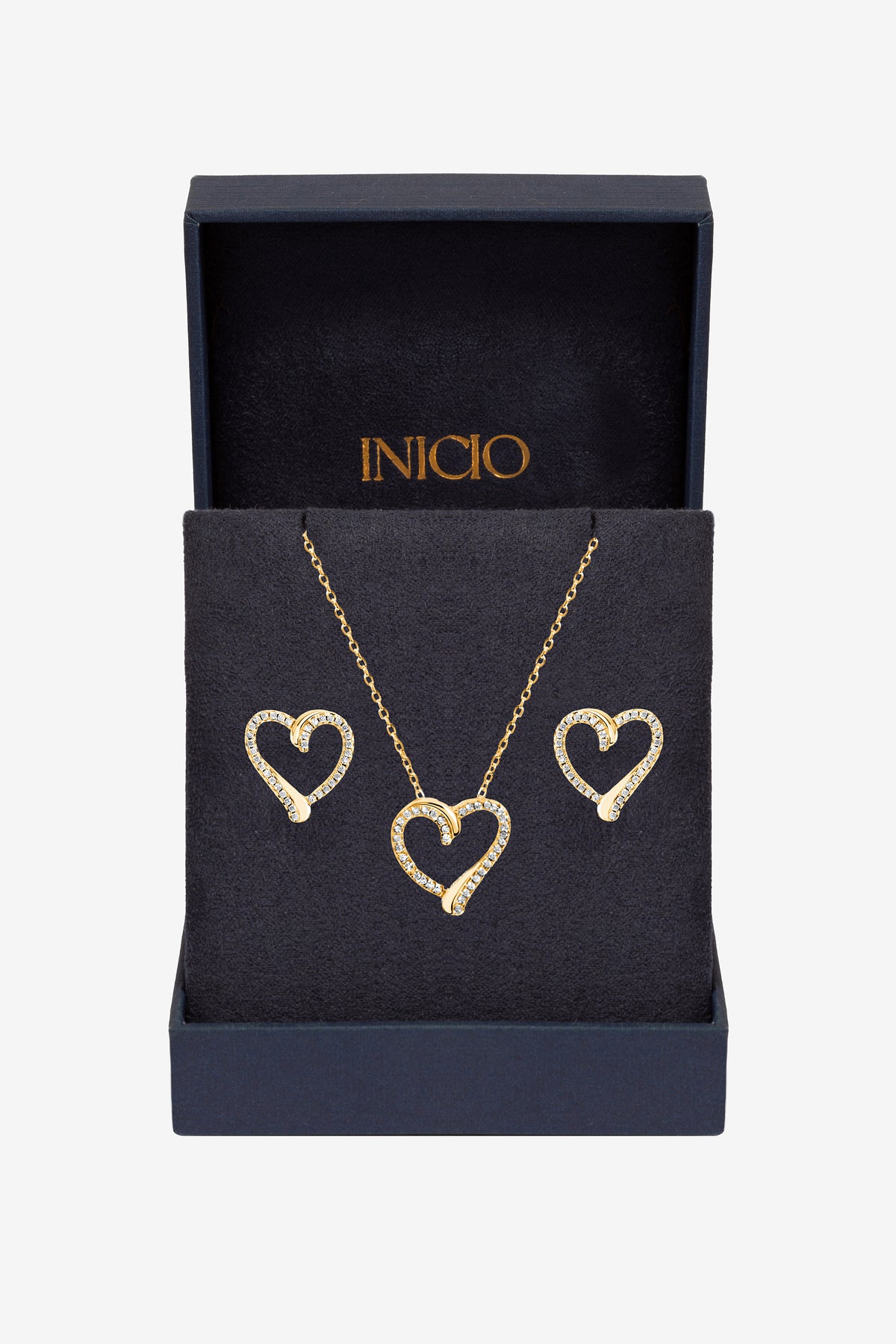 Inicio Gold Pave Open Heart Set