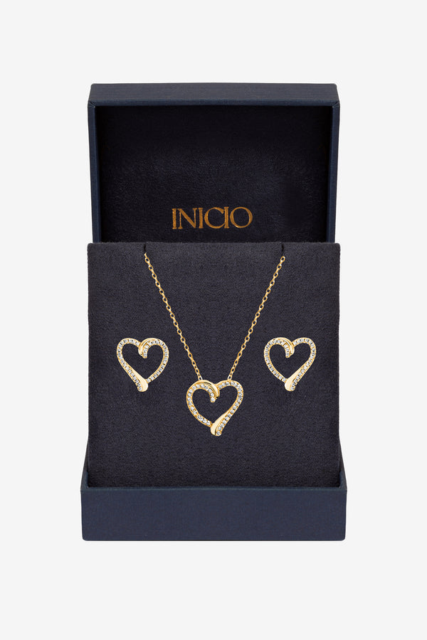 Inicio Gold Pave Open Heart Set