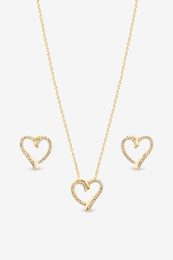Inicio Gold Pave Open Heart Set