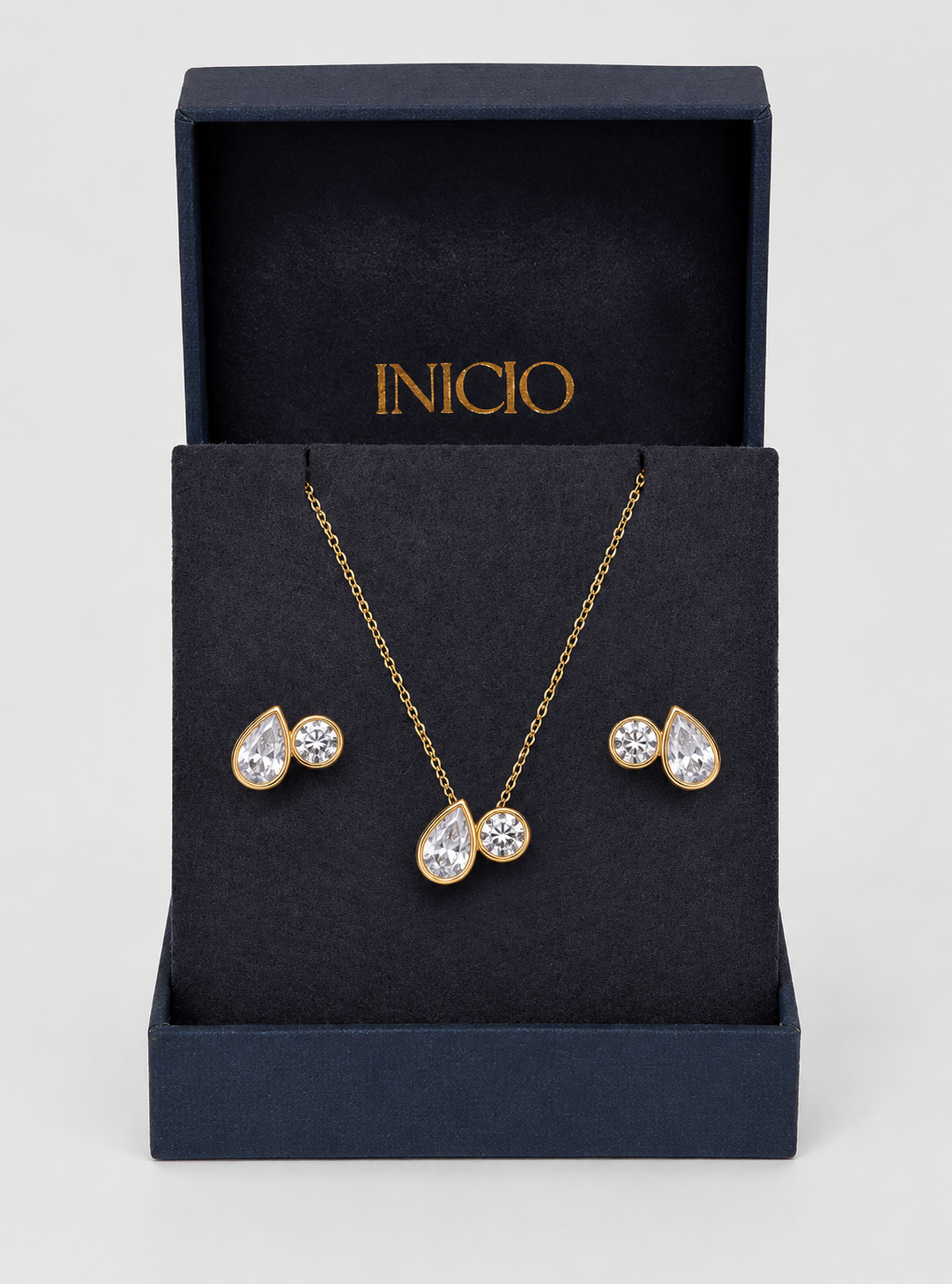 Inicio Toi Et Moi Bezel Gold Crystal Set - Gift Boxed
