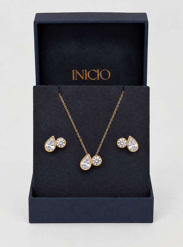 Inicio Toi Et Moi Bezel Gold Crystal Set - Gift Boxed