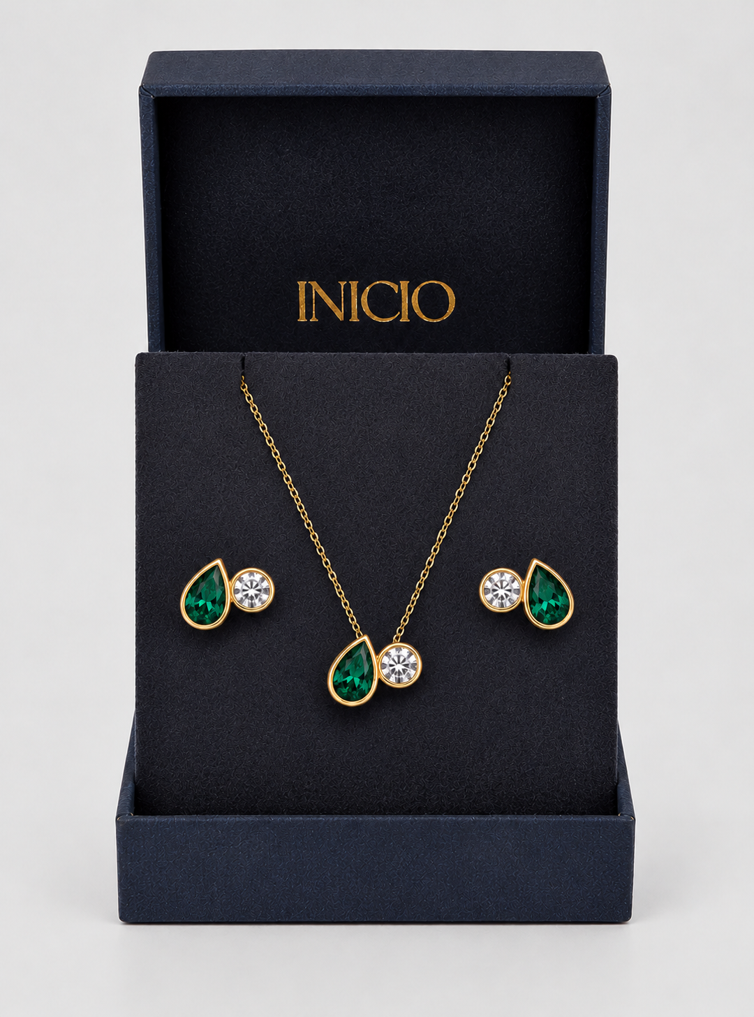 Inicio Toi Et Moi Bezel Gold Emerald Set - Gift Boxed
