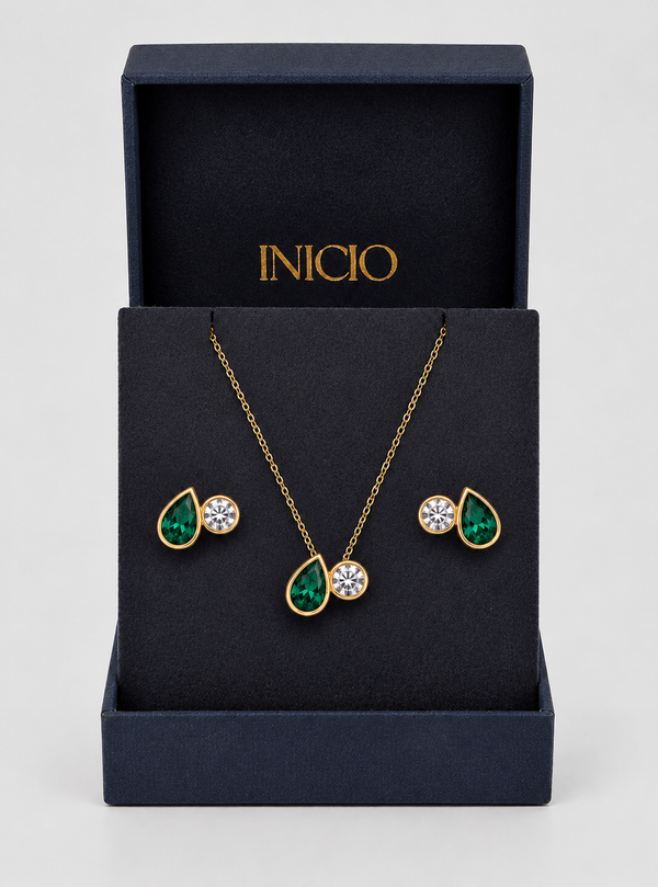 Inicio Toi Et Moi Bezel Gold Emerald Set - Gift Boxed