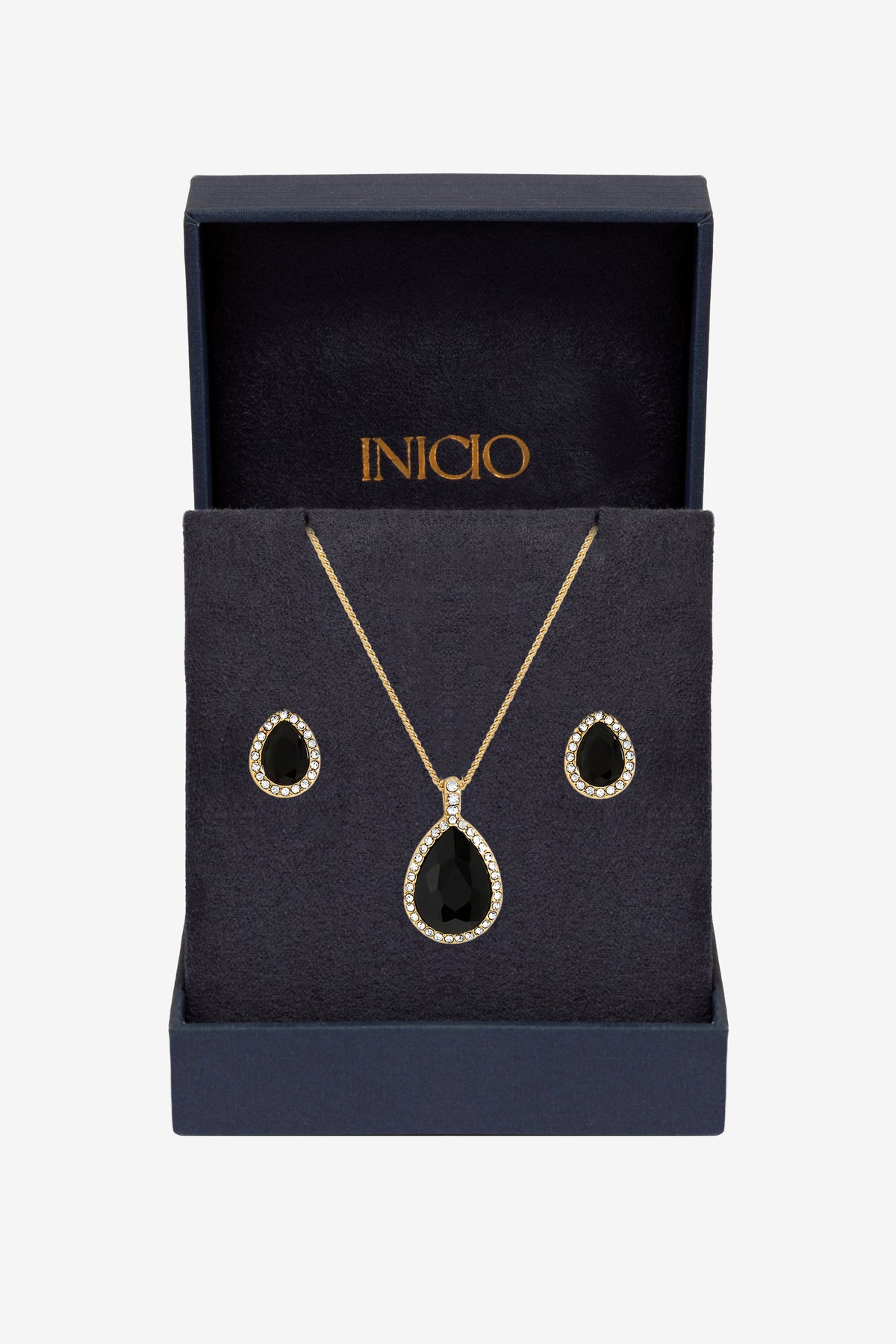 Inicio Gold Plated and Jet Peardrop Set - Gift Boxed