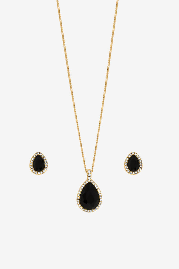 Inicio Gold Plated and Jet Peardrop Set - Gift Boxed