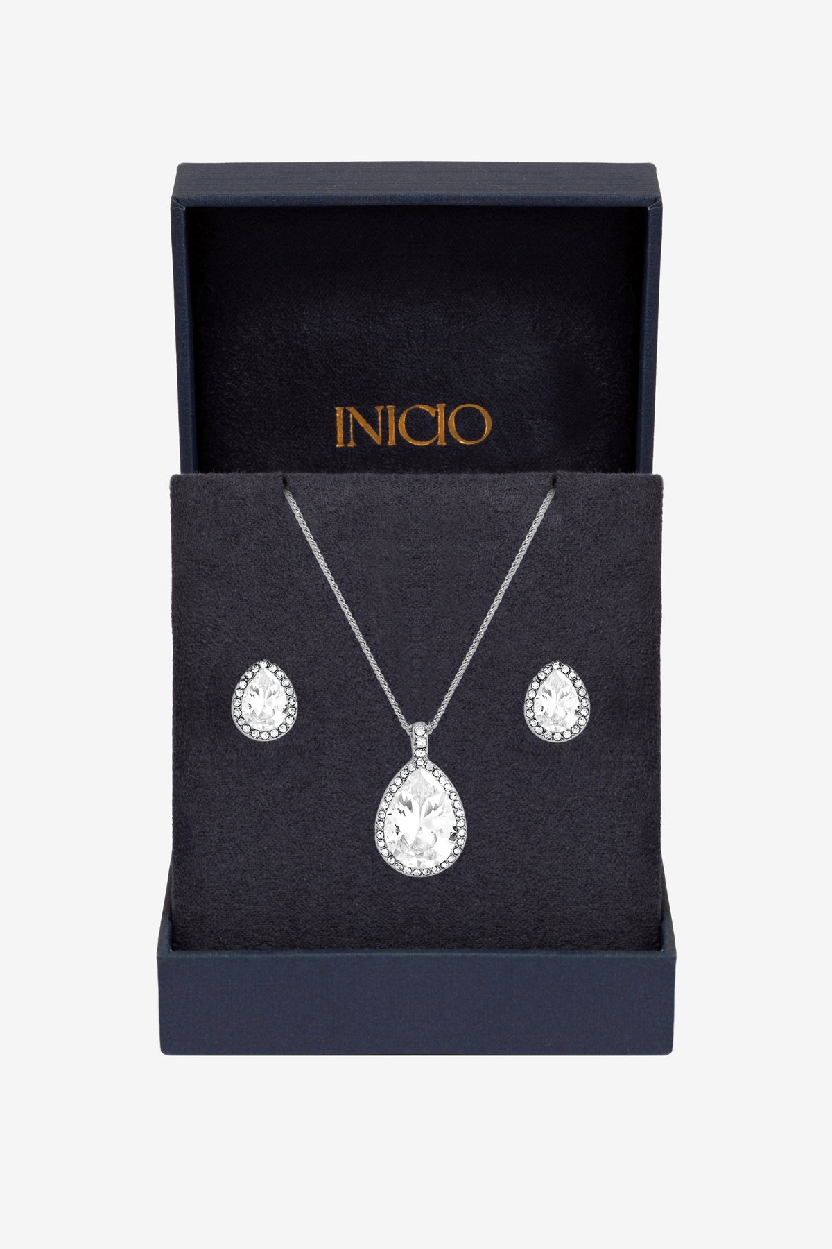 Inicio Silver Plated and Crystal Peardrop Set - Gift Boxed