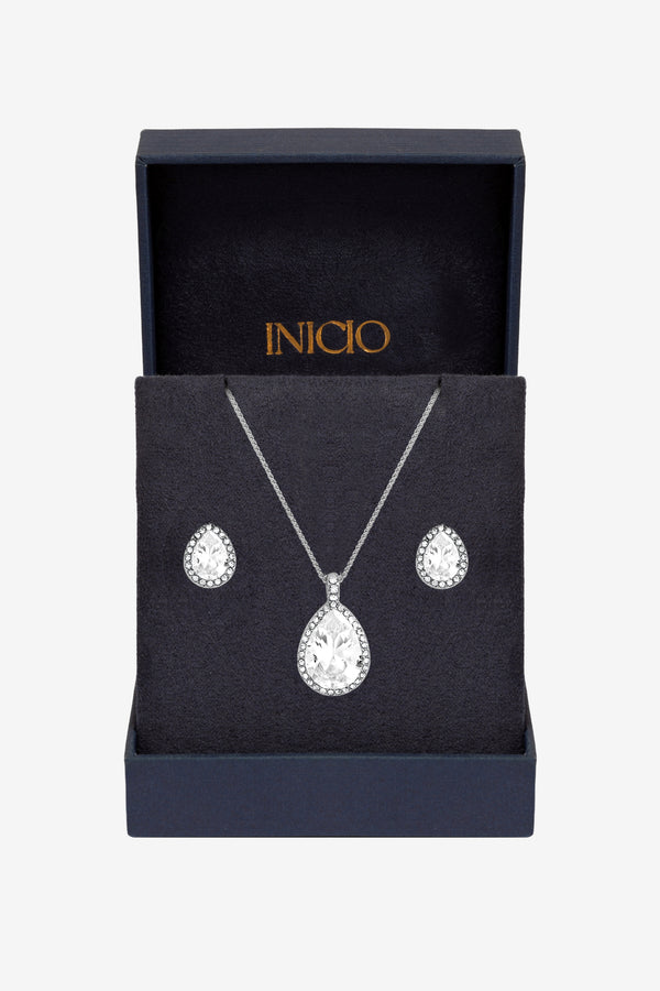 Inicio Silver Plated and Crystal Peardrop Set - Gift Boxed
