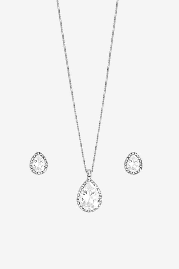 Inicio Silver Plated and Crystal Peardrop Set - Gift Boxed