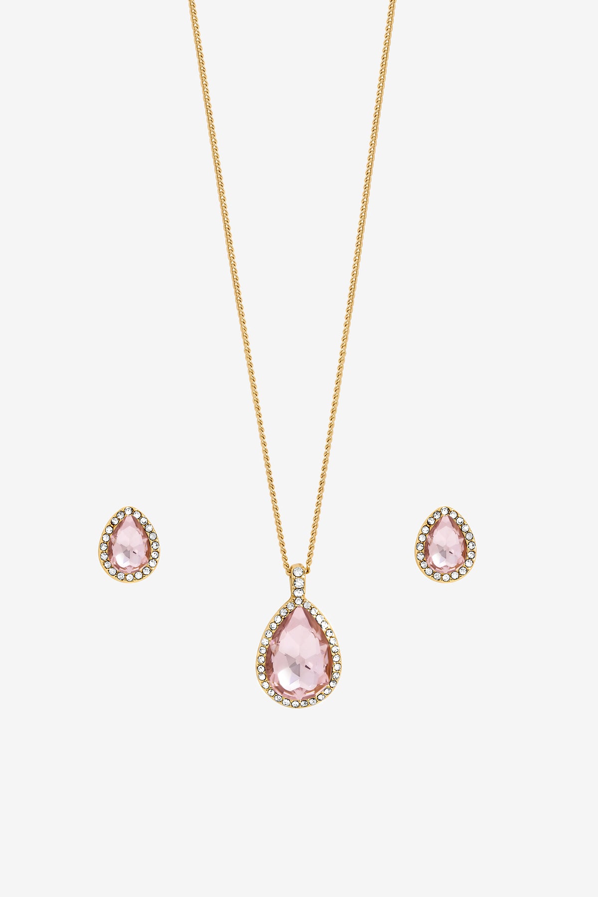 Inicio Gold Plated Pink Pear Drop Set - Gift Boxed