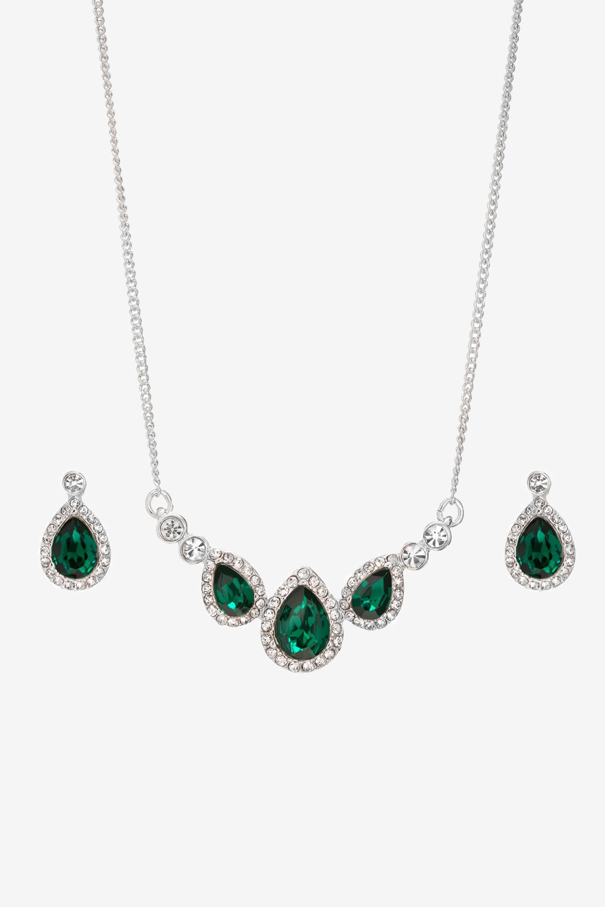 Inicio Silver Plated and Emerald Triple Pear Drop set - Gift Boxed