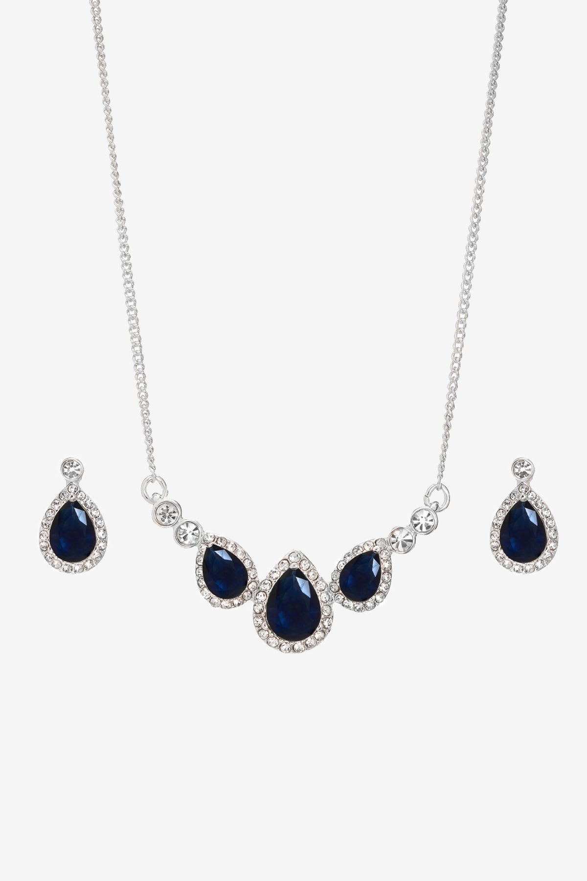 Inicio Silver Plated and Sapphire Triple Pear Drop set - Gift Boxed
