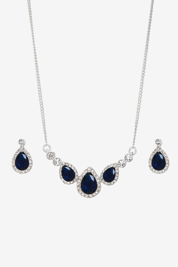Inicio Silver Plated and Sapphire Triple Pear Drop set - Gift Boxed