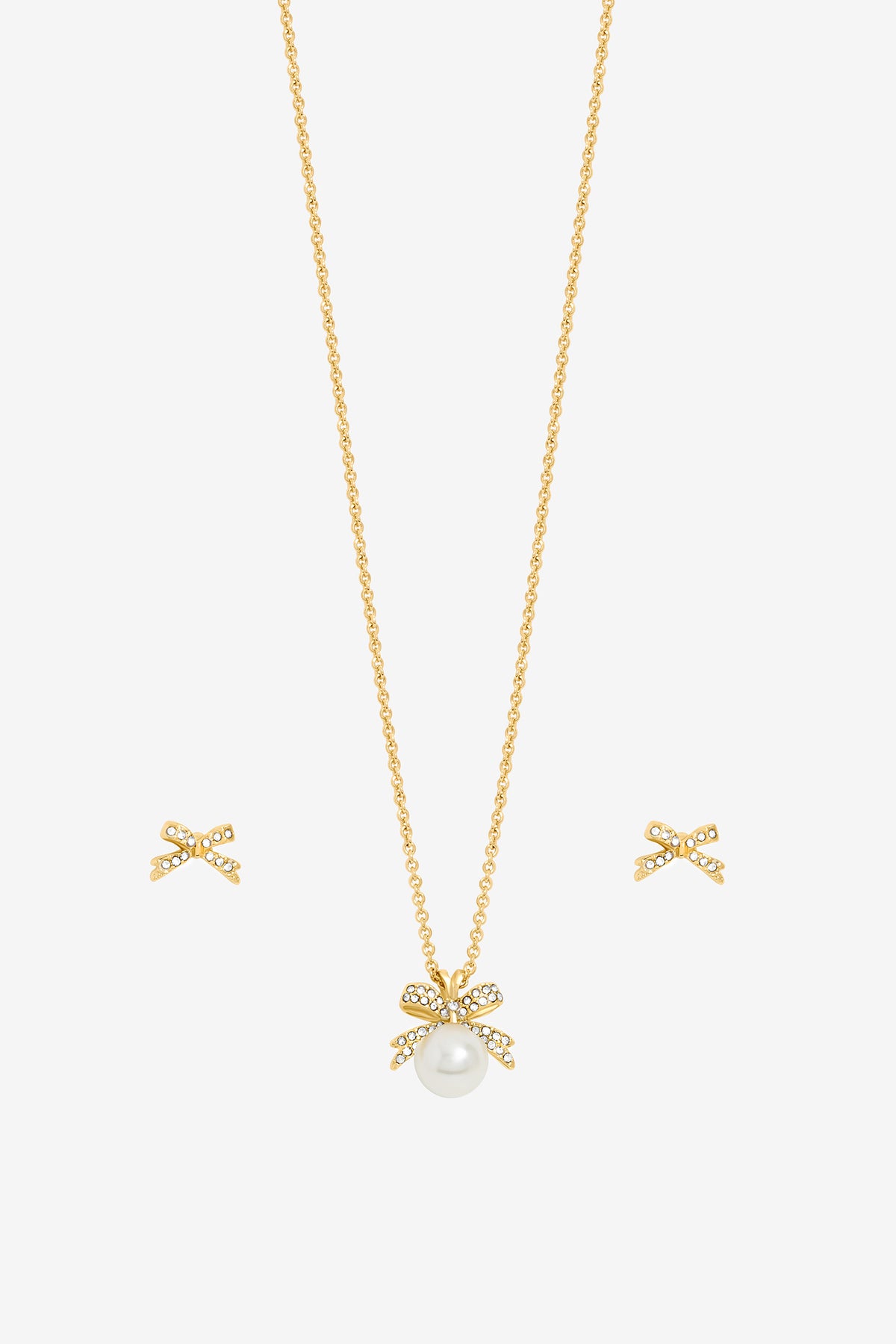 Inicio Gold plated Pearl and Crystal Bow set - Gift Boxed