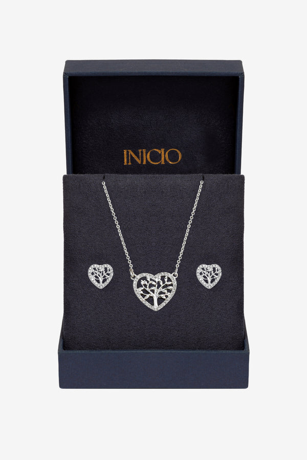 Inicio Silver Plated and Crystal Tree of Love Set -  Gift Boxed