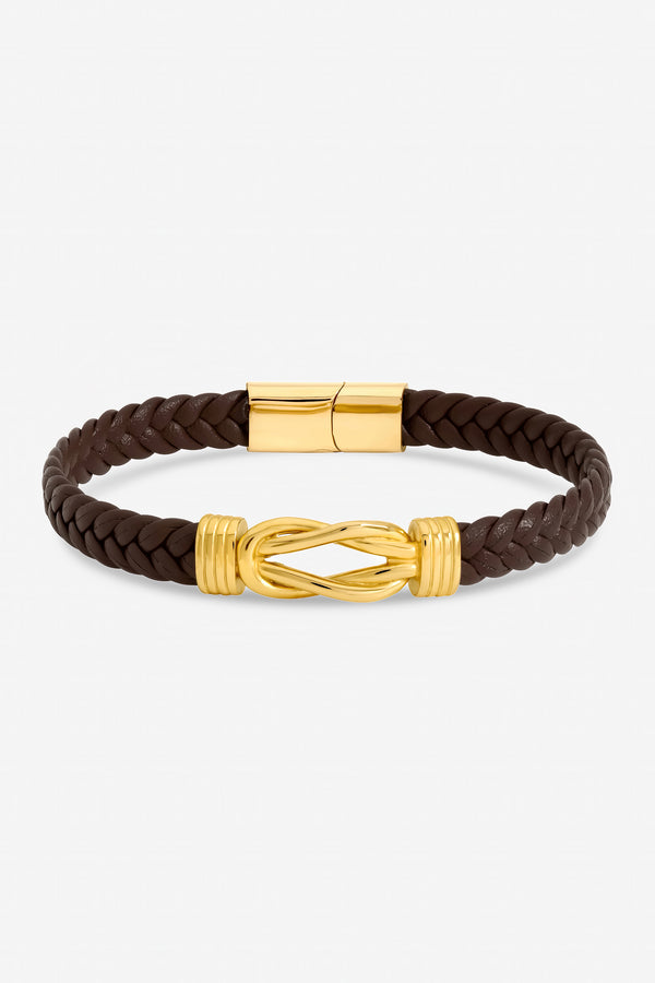 Inicio Men's Brown Plaited Bracelet - Gift Pouch