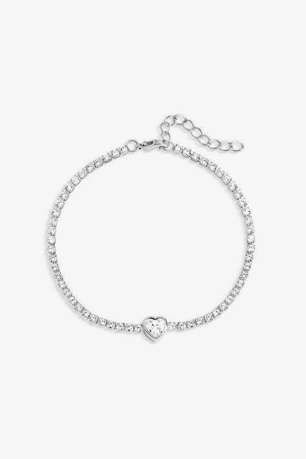 SILVER HEART BEZEL TENNIS BRACELET