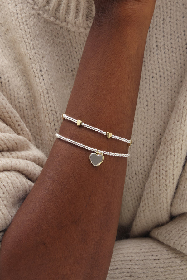 Inicio Two Tone Heart Charm Stretch Bracelet