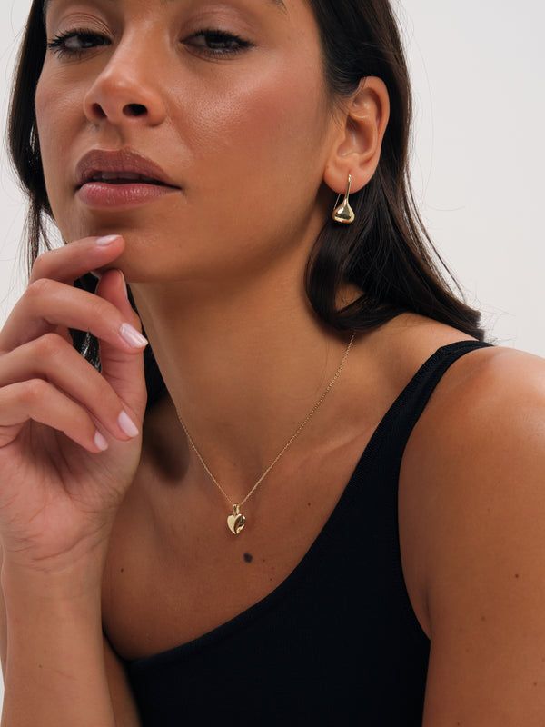 Inicio Gold Polished Puff Heart Pendant