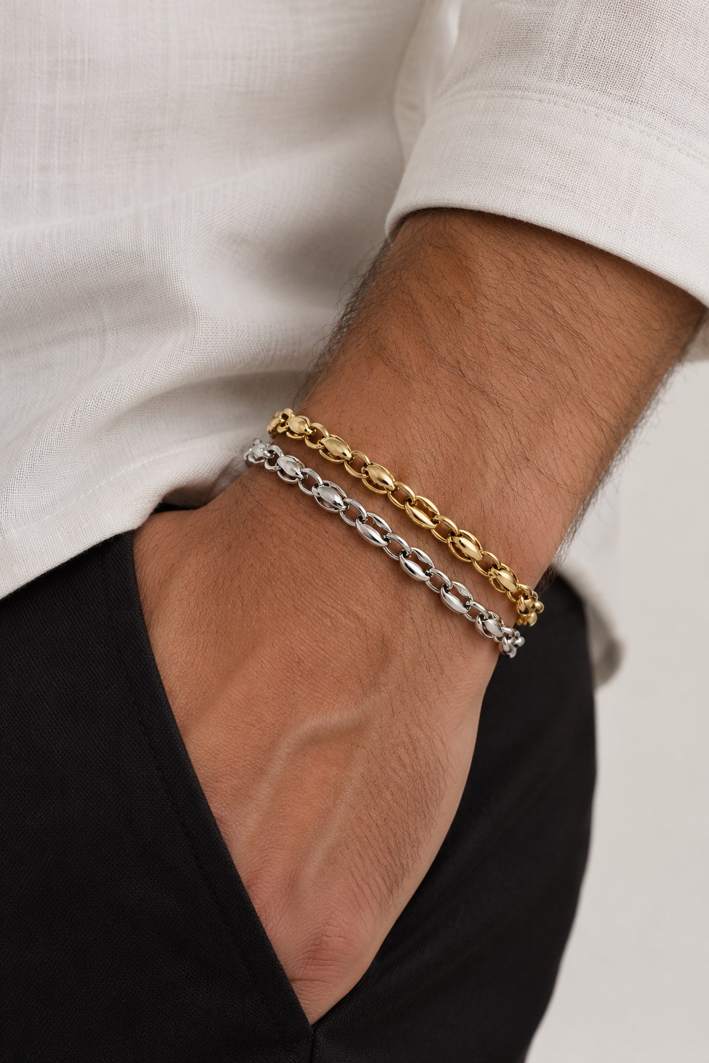 Inicio Men's Steel Plated Waterproof Oval Chain Bracelet